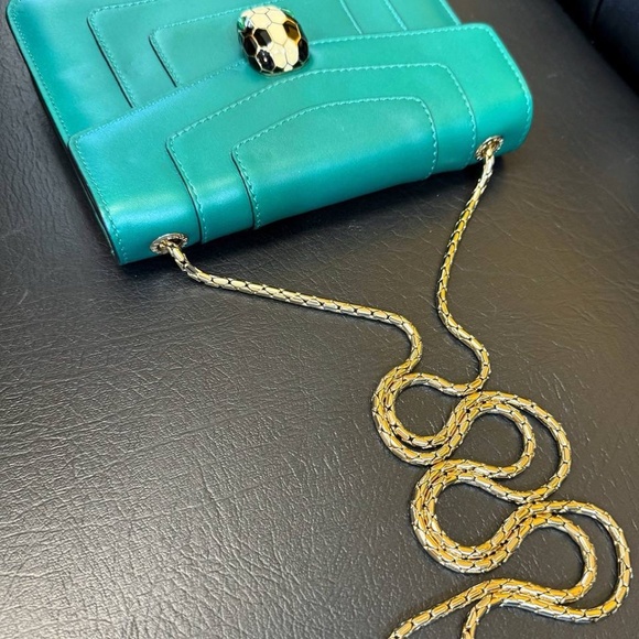 Bvlgari Serpenti Forever Square Cross-body Shoulder Bag calf Leather Emerald gre - Picture 9 of 12